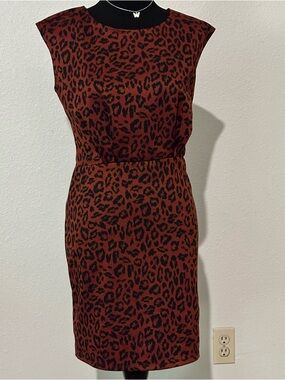Nine West Rust Brown and Black Leopard Midi Dress